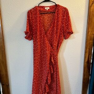 Deep Orange Midi Wrap Dress